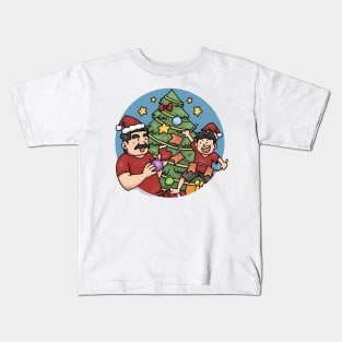 Dad and Son Christmas Tree Cartoon Kids T-Shirt